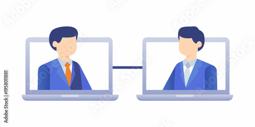 Two professionals connect during a virtual meeting on laptop computers