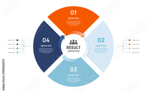 4 Steps venn diagram circle arrow Business Infographic Template for Process Presentation and Strategy Planning Vector Illustration.