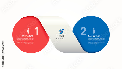 Business infographic Venn diagram circle chart template 2 options, presentation vector illustration.