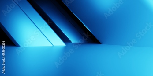 3d rendering of blue abstract geometric background. Scene for advertising design, showroom, technology, banner, future, modern, sport, game, business, cosmetic, innovation, garage. Sci Fi Illustration
