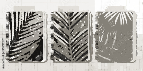 Three abstract panels displaying tire track impressions against a wall