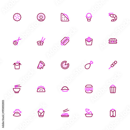 Fast Food Solid Icons Vector Set, Restaurant and Street Food Symbols
