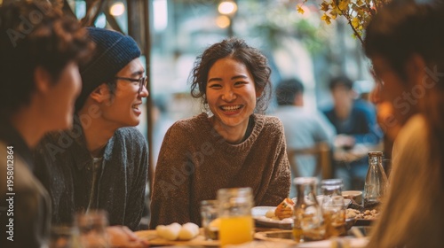 Lively gathering of friends enjoying sweet delights in cozy cafe