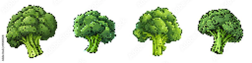 Fototapeta premium Broccoli pixel icon set. retro, pixelated 2d graphics for games and apps 