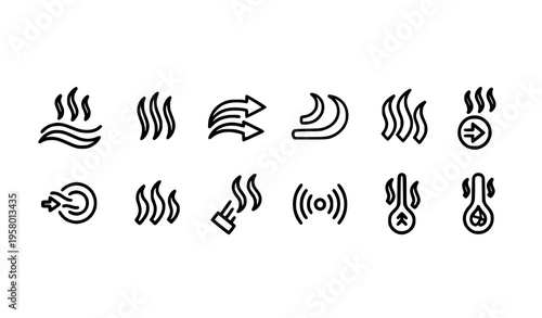 Modern aroma vapor and smell line icons vector set with steam smoke and odor symbol collection