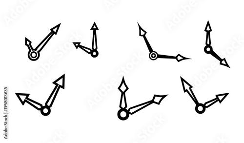 Steampunk clock hands icons vector set with vintage watch pointers in bold silhouette style