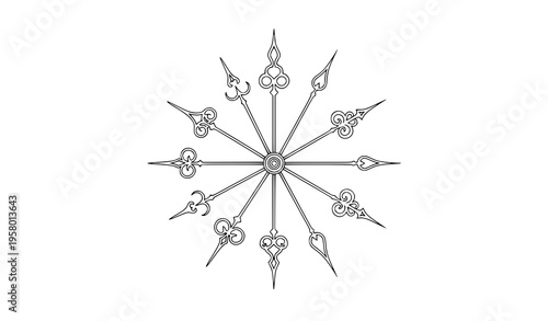 Antique clock hands radial vector set with Victorian steampunk watch pointers in elegant line art