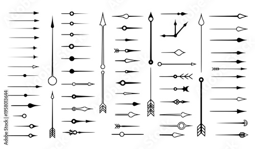 Vintage clock hands vector collection with antique watch pointers and classic time arrow elements