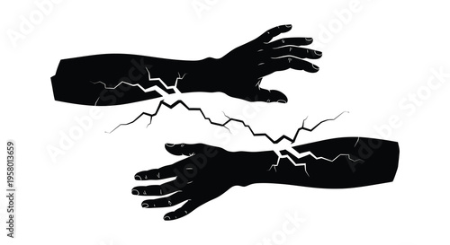 Two arms breaking apart with cracks a dramatic silhouette