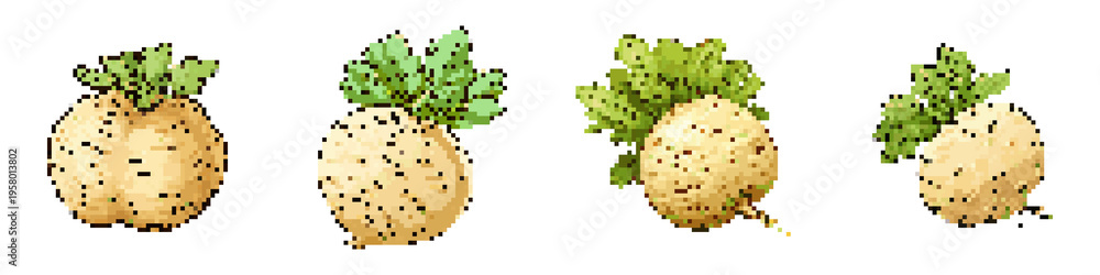 Fototapeta premium Celeriac pixel icon set. retro, pixelated 2d graphics for games and apps