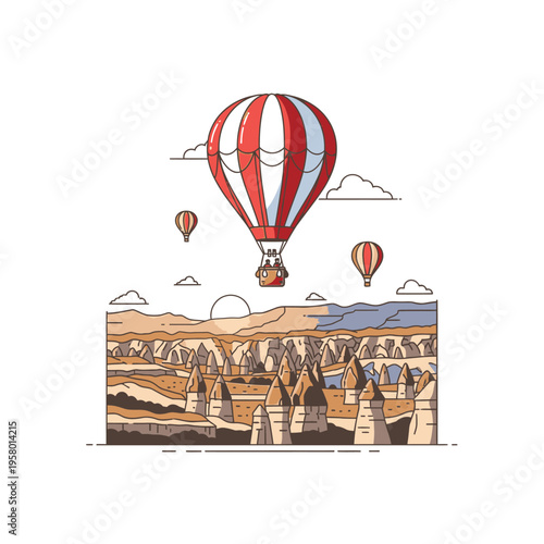 Hot Air Balloon Adventure Over Cappadocia Landscape.