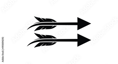 Two crossed arrows with feather fletchings a striking black silhouette