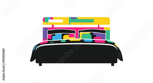 Colorful abstract bed design with geometric shapes a striking silhouette