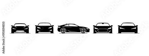 Modern Sports Car Silhouette and Front View Set