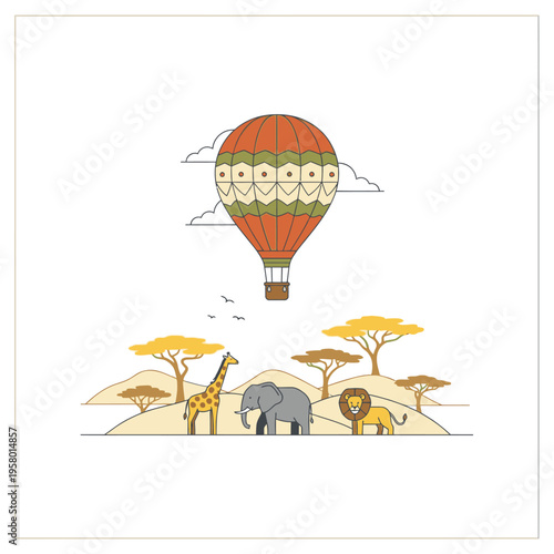 Hot Air Balloon Safari Adventure with African Animals.