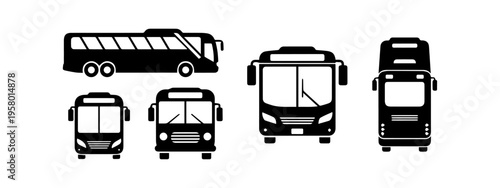 Public Transportation and Bus Silhouette Icon Set
