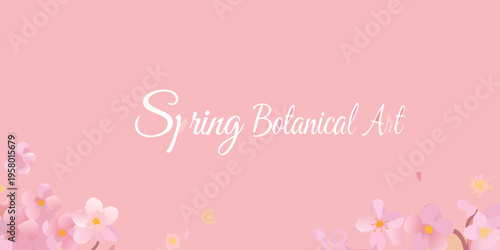 Spring botanical art with delicate pink floral elements and text
