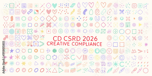 Colorful doodle collection with text cd csrd 2026 creative compliance