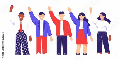 Diverse group of people raising their hands in a celebratory gesture