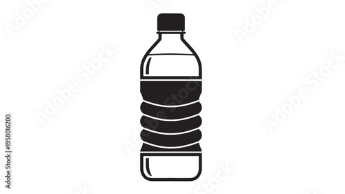 Bottle of water icon with black outline and white fill, representing hydration and refreshment. featuring drink, beverage, plastic with container and