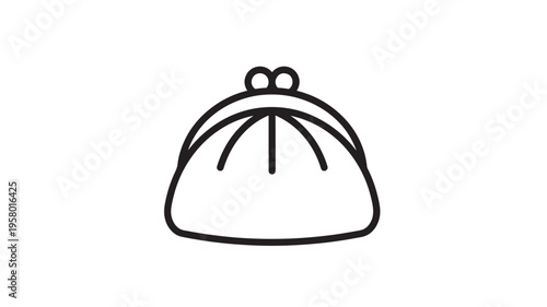 Purse simple outline icon with a kiss-lock clasp and stitched detailing, representing a classic accessory for storing essentials.