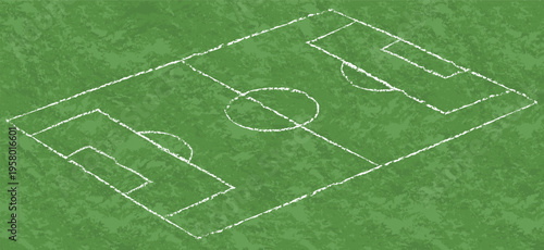 Scheme of the soccer field. Green sports field with white markings. Soccer border on football field.