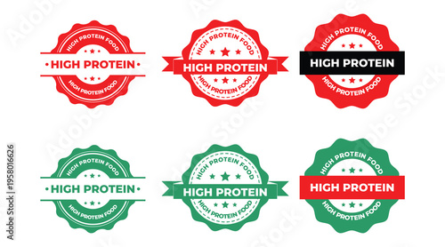 High Protein Badge Labels Set Red Green Certified Nutrition Icons