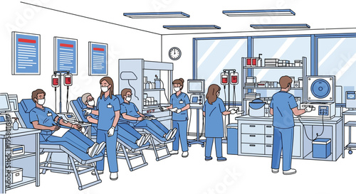 Medical professionals assisting patients in a clinic.