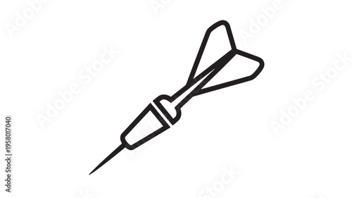 Dart simple line icon with black outline on a white background representing the sport of darts and a game.