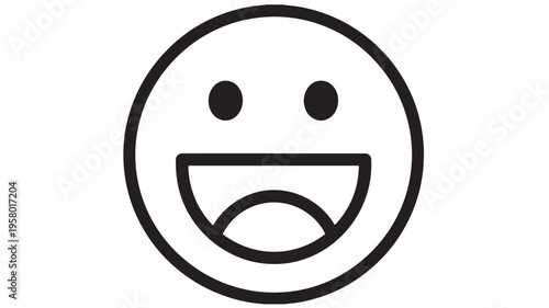 Smiley face icon with wide open mouth and black eyes, representing happiness and excitement featuring symbol, happy, smiling with laugh and laughter