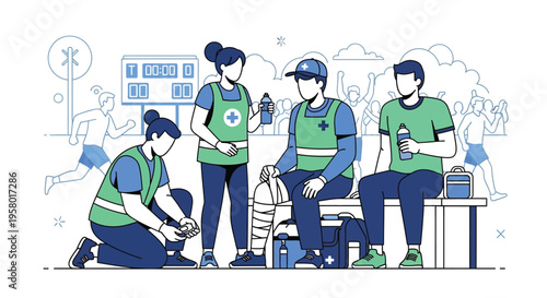 Medical Team Providing Aid During Outdoor Event.