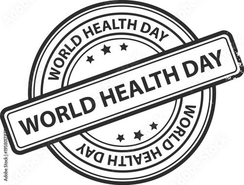 A World Health Day logo with a circular design and stars