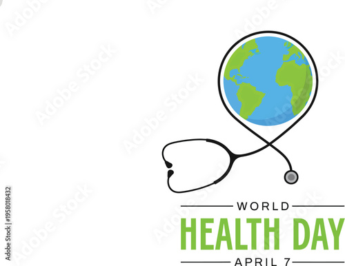 A graphic illustration for World Health Day on April 7th with a stethoscope and globe