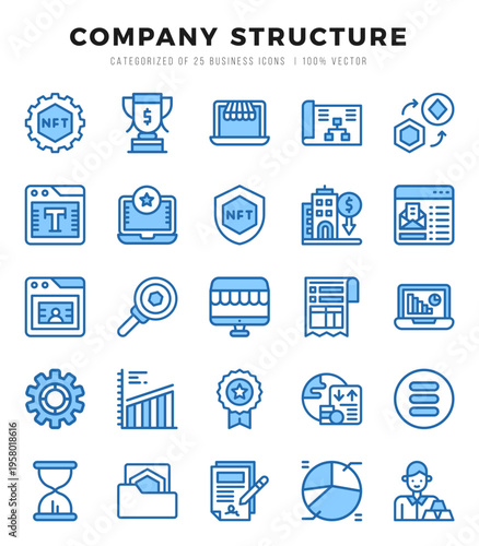 Company Structure Two Color icons collection. 25 icon set in a Two Color design.