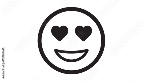 Emoticon with heart eyes and wide smile, representing love, affection, and adoration in a simple black and white graphic style.