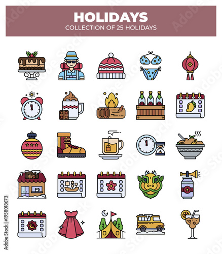 Collection of 25 Holidays. Festive Travel. Winter & Summertime Fun