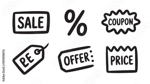 Black Friday Sale Shopping Tags and Labels on White Background For E-commerce Discount Concepts