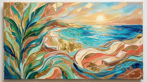 Gilded Serenity: Abstract Luxury Tropical Getaway