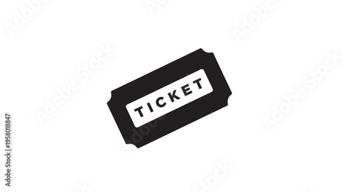 Ticket black icon with white lettering for event admission, representing entry to a show or performance.