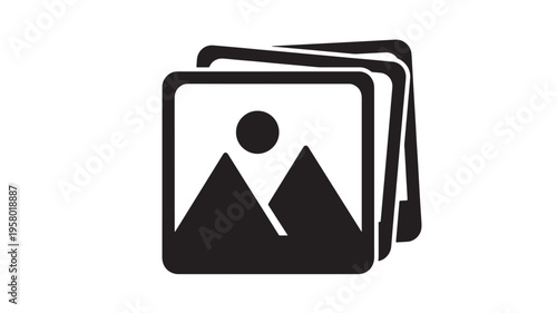 Pictures stack icon with rounded corners and minimalist landscape graphic, representing gallery collection.