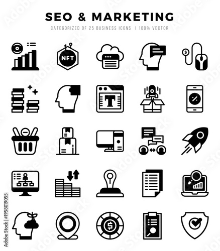 Set of SEO & Marketing Icons. Simple Lineal Filled art style icons pack.