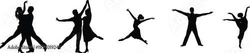 Silhouette collection of dancing couples, ballroom and contemporary dance artwork, motion and elegance illustration, partnered choreography inspiration