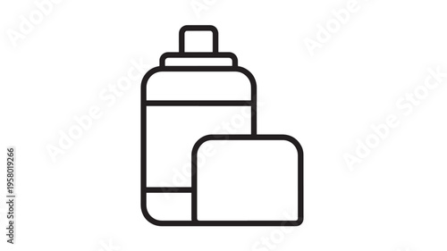 Atomizer bottle icon with curved lines and a rectangular cap, symbolizing spray or liquid dispensing in a clean, minimalist design.