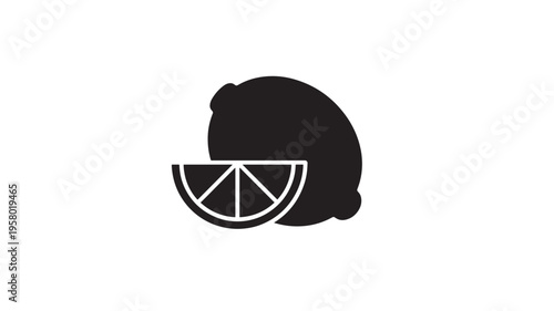 Lemon citrus fruit slice icon with bold black outline, representing freshness and health for culinary or beverage designs.