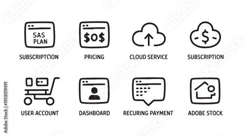 Cloud Service Subscription Icons For Business Technology Concepts