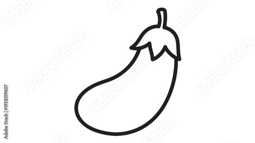 Eggplant icon with black outline, representing a simple fresh vegetable for healthy eating and culinary designs.