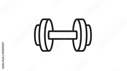 Dumbbell icon with simple black outline on white background for fitness and exercise themes. featuring weight, gym, strength training with