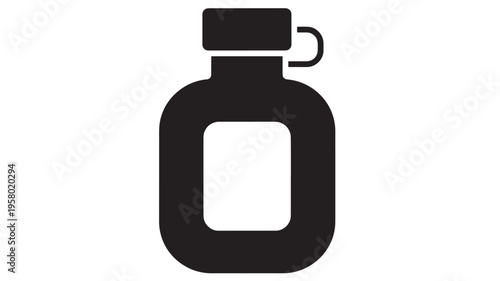 Bottle canteen icon with loop handle and blank label space for text, clean and simple silhouette design representing hydration or liquid storage.