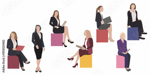 Diverse group of businesswomen sitting and interacting in a modern setting