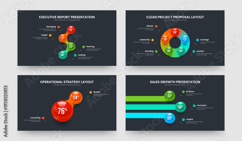 Digital Overview 4 5 2 3 Step Chart Presentation Design Bundle. Modern Introduction Four Five Two Three Element Infographic Slide Template Vector Illustration Set.